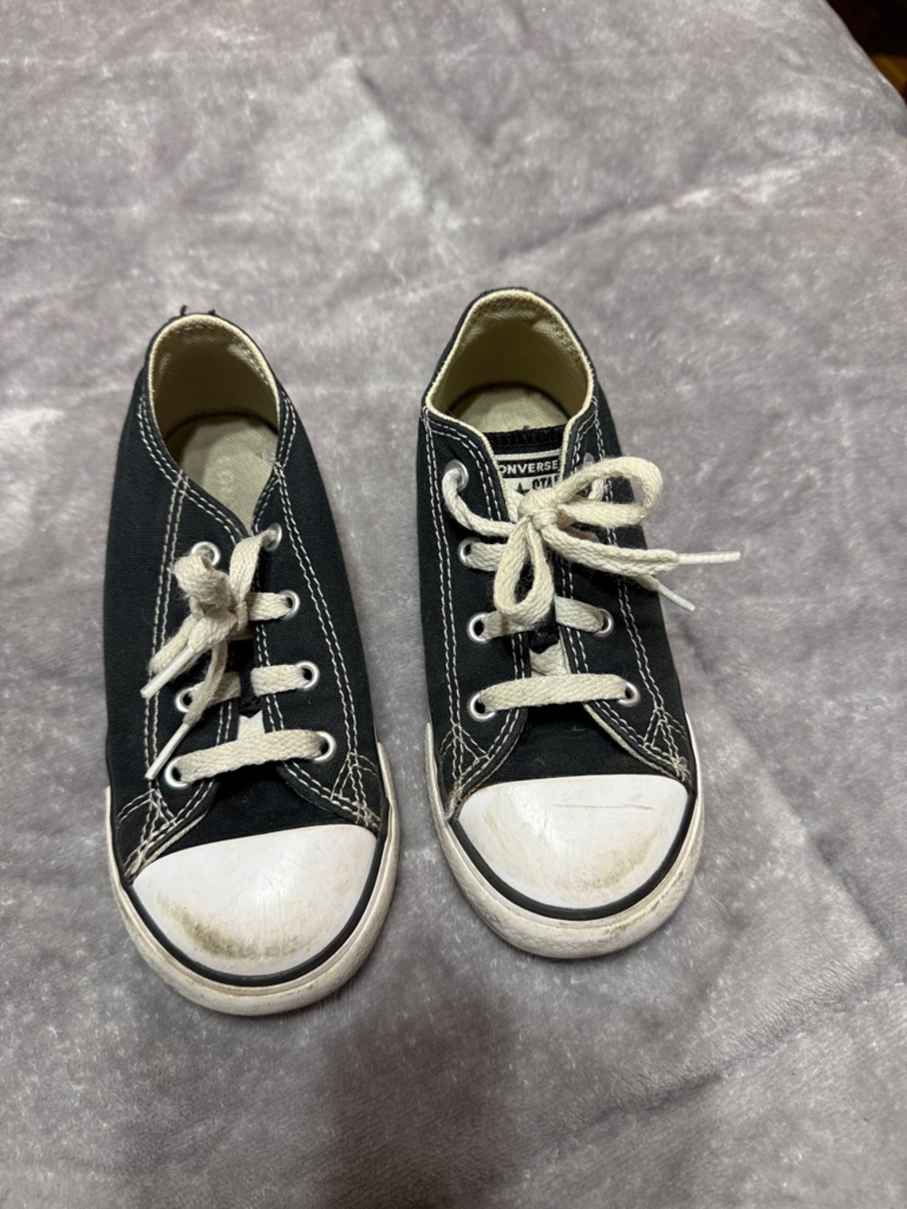 Converse Kids Black Canvas Low-Top Sneakers with White Toe